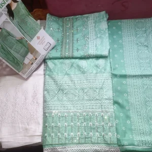 এমব্রয়ডারি সিকোয়েন্স কাজ করা কটন থ্রি পিস